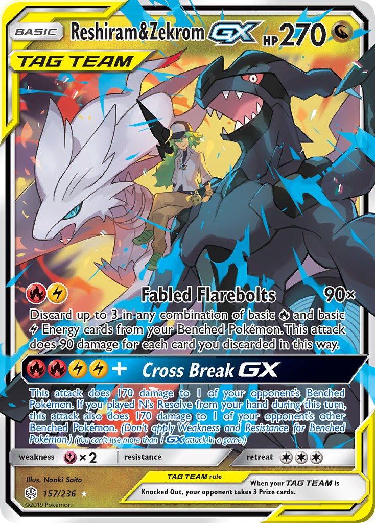 Reshiram & Zekrom Tag Team GX (CEC 157/236) - Sun & Moon - Cosmic