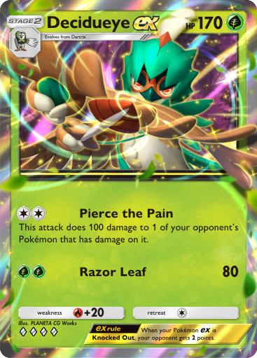 decidueye pokemon card value PokeDATA Fighting Piercing Claw (30) This attack does 30 damage for each damage counter on your opponents Active Pokmon Decidueye ex 015/197 Double Rare